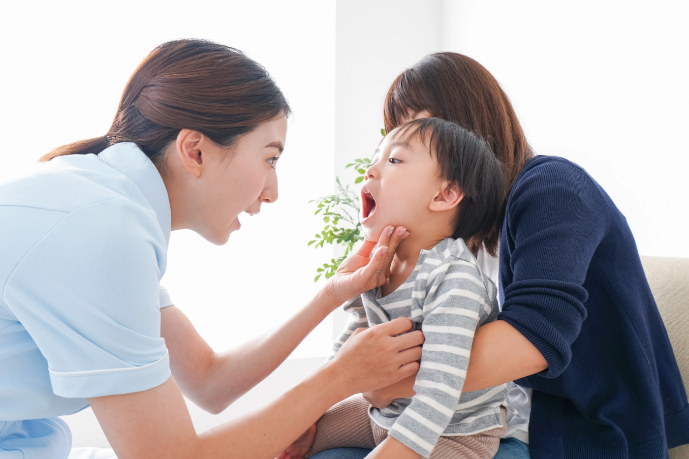 子供の歯を確認する歯科衛生士